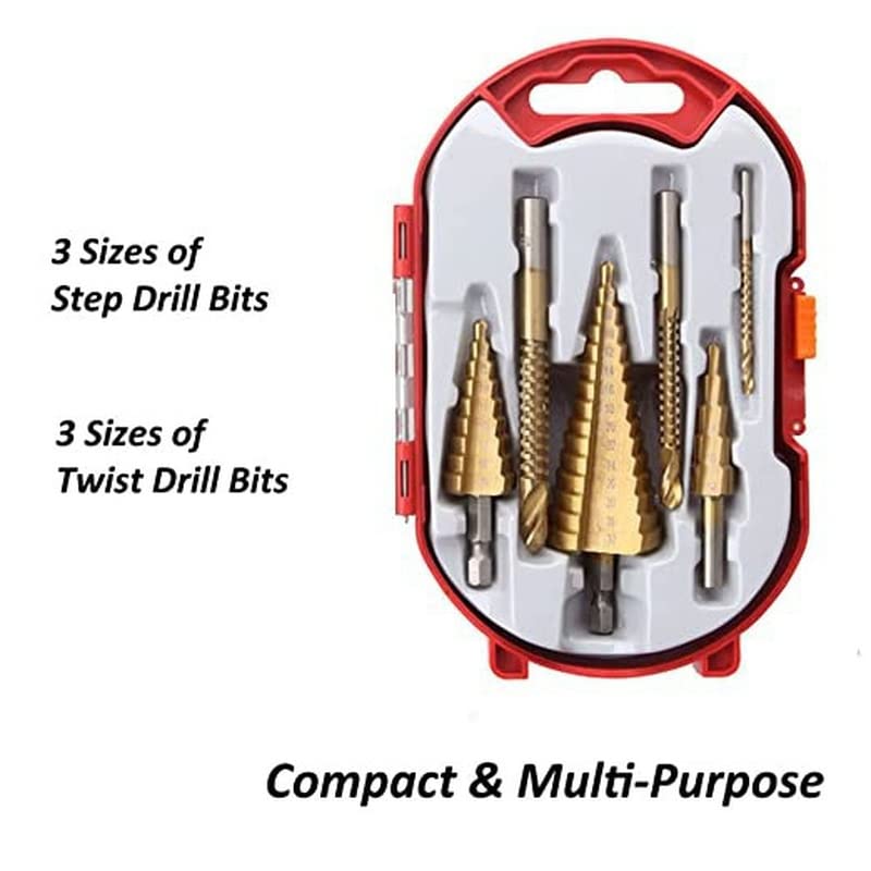 Chargez l&#39;image dans la visionneuse de la galerie, [6 in 1] HSS Steel Metal Titanium Coated Drill Bit Set Multipurposed Metalworking, Woodworking, Hole Drilling, Multiple Holes Raised Bit
