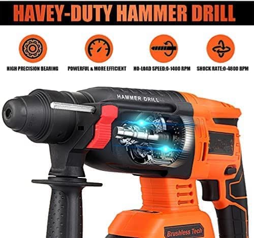 Chargez l&#39;image dans la visionneuse de la galerie, [Body Only] Komax 21V 1000W High Power Cordless Electric Hammer Drill 26mm rotary machine SDS plus with 3 modes, cordless drill machine with reverse/forward switch, Brushless motor
