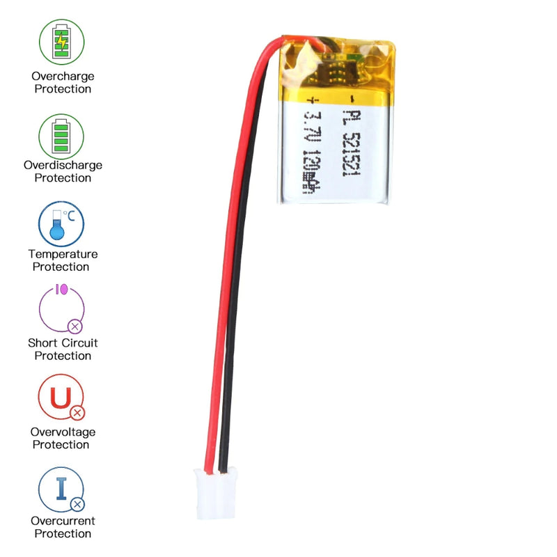 Chargez l&#39;image dans la visionneuse de la galerie, [PH2.0-JST Connector][521521] Universal 120mAh 3.7V Rechargeable Li-Ion Lithium Polymer Battery - Polar Tech Australia
