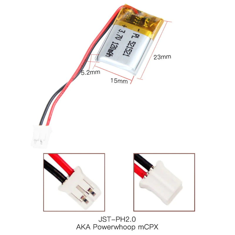 Chargez l&#39;image dans la visionneuse de la galerie, [PH2.0-JST Connector][521521] Universal 120mAh 3.7V Rechargeable Li-Ion Lithium Polymer Battery - Polar Tech Australia
