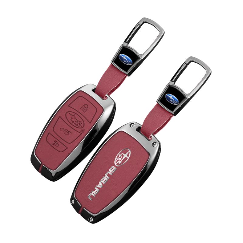Load image into Gallery viewer, Subaru Full Metal  Coverage + PU Leather Car Key Fob Case Cover For Outback, Forester, Impreza, WRX, XV, Crosstrek, Legacy
