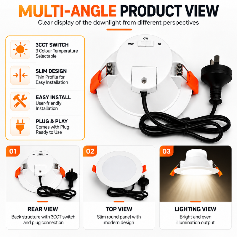 Load image into Gallery viewer, 10W LED Dimmable Downlight 90mm Cutout – 3 Colour CCT 3000K/4000K/5000K, IP44, 850–950LM, SAA Approved Recessed Ceiling Light
