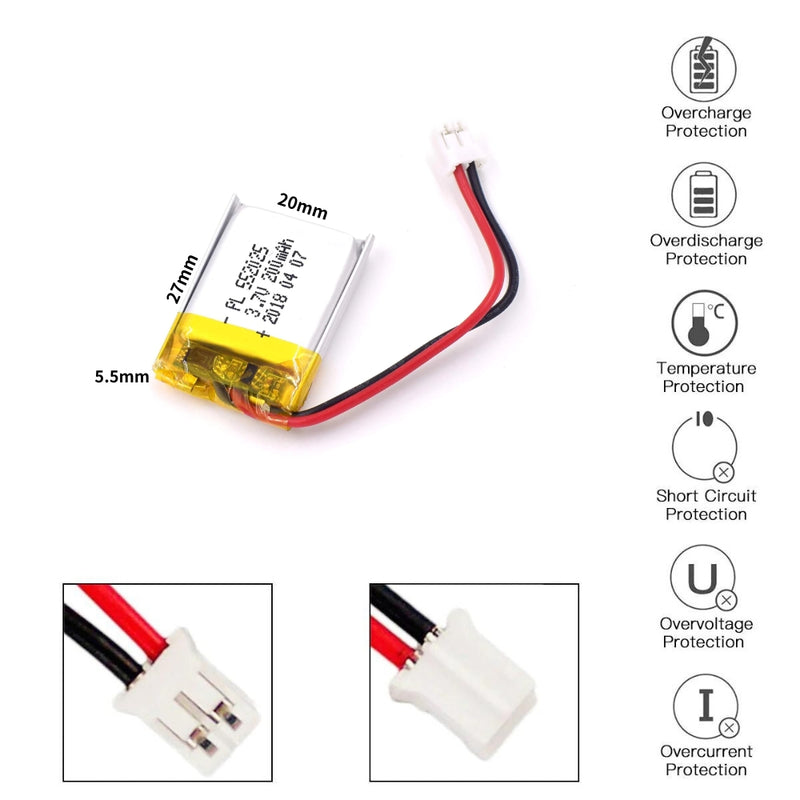 Cargue la imagen en el visor de la galería, [PH2.0-JST Connector][502025 &amp; 552025] Universal 200mAh 3.7V Rechargeable Li-Ion Lithium Polymer Battery - Polar Tech Australia
