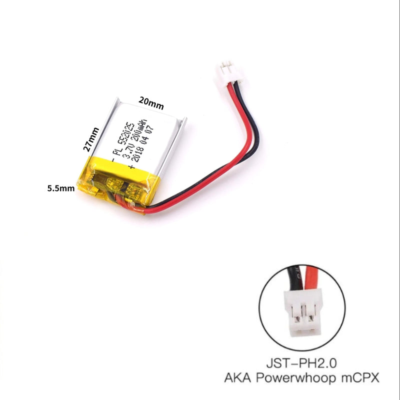 Cargue la imagen en el visor de la galería, [PH2.0-JST Connector][502025 &amp; 552025] Universal 200mAh 3.7V Rechargeable Li-Ion Lithium Polymer Battery - Polar Tech Australia
