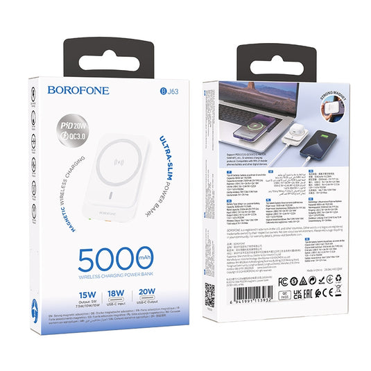[BJ63][5000mAh][MagSafe Compatible] HOCO/Borofone Mini Wireless Magnetic & PD 20W Fast Charging Power Bank - Polar Tech Australia