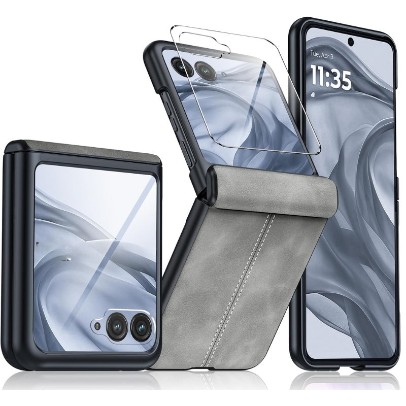 Chargez l&#39;image dans la visionneuse de la galerie, Motorola Moto Razr 50 Ultra/Razr Plus 2024 - Hinge Protection &amp; Thin PU Leather Matte PC Shockproof Case - Polar Tech Australia
