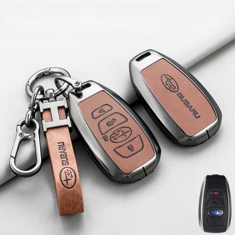Chargez l&#39;image dans la visionneuse de la galerie, Subaru Zinc Alloy + PU Leather Car Key Fob Protective Cover Case For Outback, Forester, Impreza, WRX, XV, Crosstrek, Legacy

