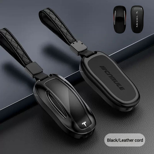 Tesla Full Aluminum Alloy + PU Leather Cover Car Key Fob Case for Model X