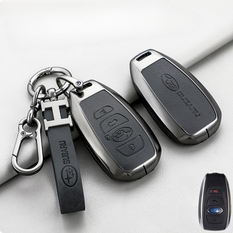 Chargez l&#39;image dans la visionneuse de la galerie, Subaru Zinc Alloy + PU Leather Car Key Fob Protective Cover Case For Outback, Forester, Impreza, WRX, XV, Crosstrek, Legacy
