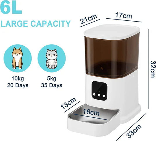 [TUYA Smart Home][With HD Camera] 6L Large Pet Cat Dog Smart Automatic Auto Feeder Food Dispenser APP Control - Polar Tech Australia