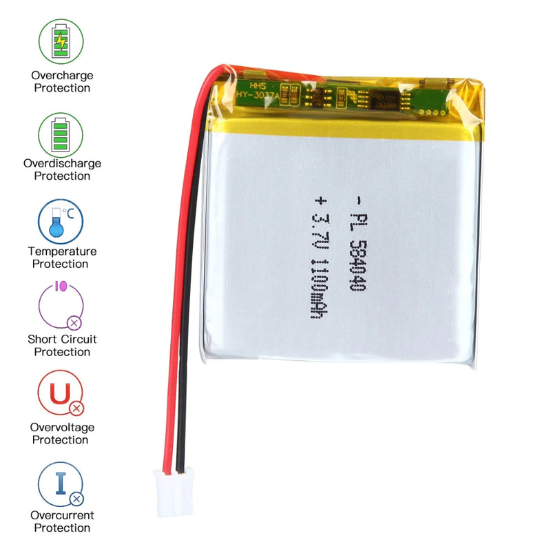 Chargez l&#39;image dans la visionneuse de la galerie, [PH2.0-JST Connector][584040] Universal 1100mAh 3.7V Rechargeable Li-Ion Lithium Polymer Battery - Polar Tech Australia
