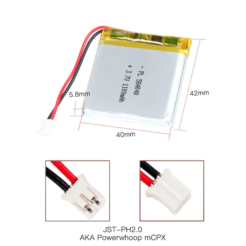 Chargez l&#39;image dans la visionneuse de la galerie, [PH2.0-JST Connector][584040] Universal 1100mAh 3.7V Rechargeable Li-Ion Lithium Polymer Battery - Polar Tech Australia
