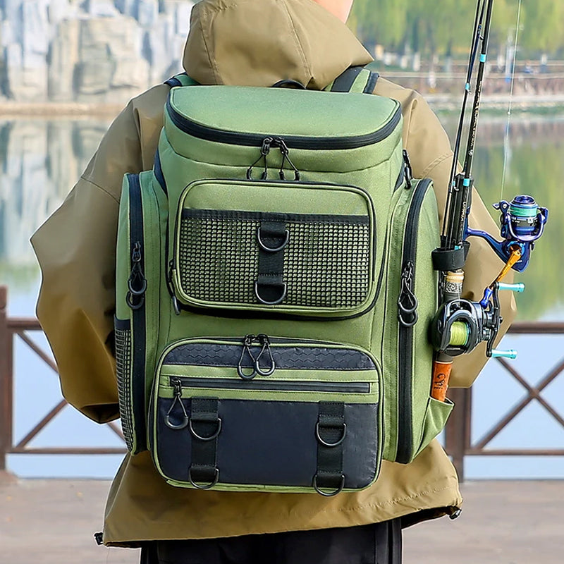 Cargue la imagen en el visor de la galería, Fishing Backpack with Rod Holder, Tackle Organizer Box &amp; Hiking Storage
