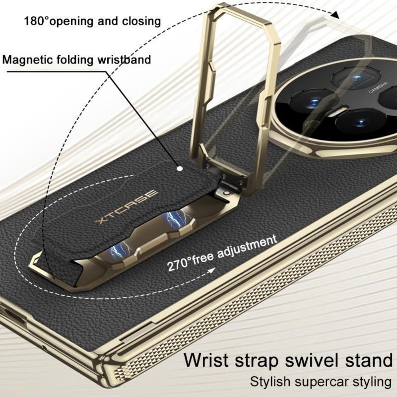 Load image into Gallery viewer, Honor Magic V6 - Magnetic Folding Hinge Leather Phone Case with Wristband &amp; Rotating Holder
