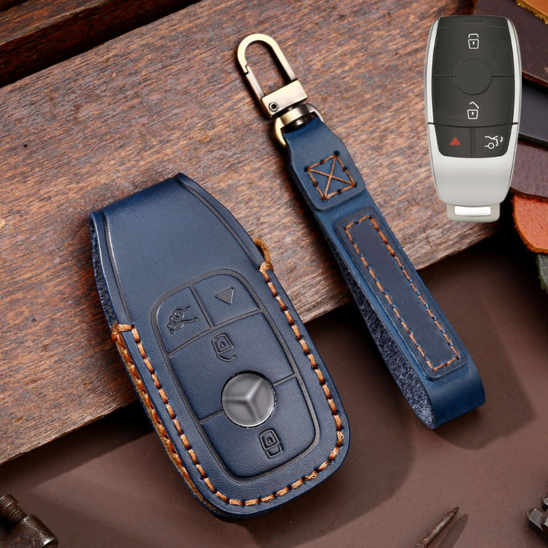 Chargez l&#39;image dans la visionneuse de la galerie, Mercedes Benz Handcrafted Genuine Leather Car Key Fob Protective Cover Case For Benz E-Class
