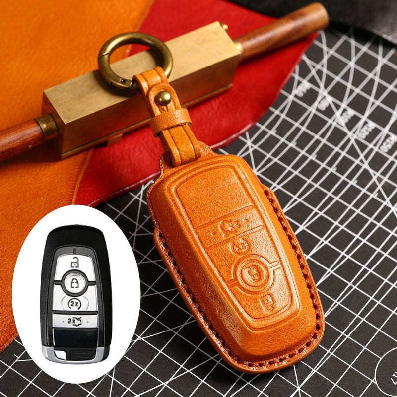 Chargez l&#39;image dans la visionneuse de la galerie, Ford Handcrafted Genuine Leather Folding Car Key Fob Protective Case Cover For Raptor F-150, Focus, Escort, Mondeo, Edge, Explorer, Mustang
