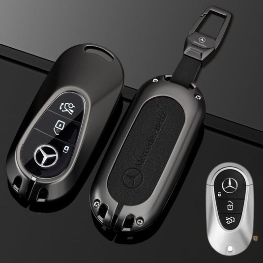 Mercedes Benz Alloy + Leather Protection Car Key Fob Case Cover For Benz A, B, C, E, S, G-Class, GLA, GLB, GLC, GLE, GLS, CLA, CLS, EQC