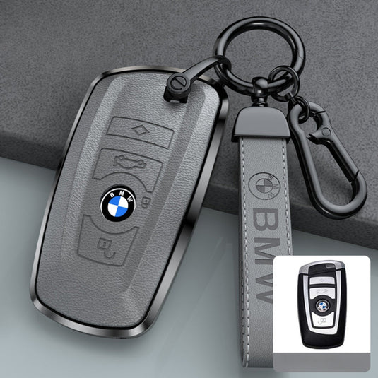 BMW Zinc Alloy + Leather Protection Car Key Fob Case Cover For 1, 2, 3, 5, 7 Series, X3, X5, X6