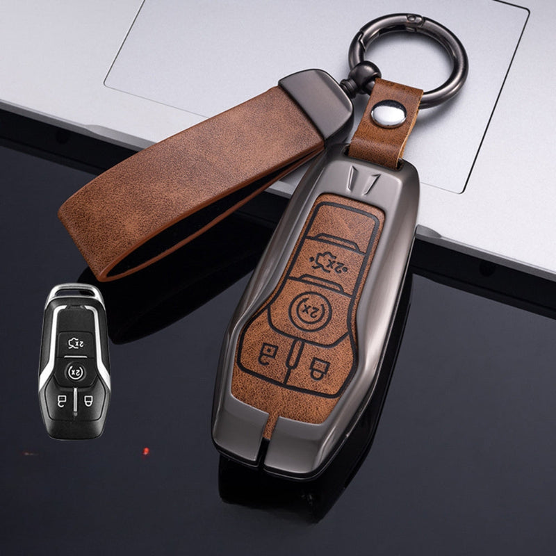 Chargez l&#39;image dans la visionneuse de la galerie, Ford Zinc Alloy Leather Folding Car Key Fob Case Cover For Ranger, Mustang, Everest, Escape, Puma, Transit, Focus, Fiesta, Ranger Raptor, Mondeo
