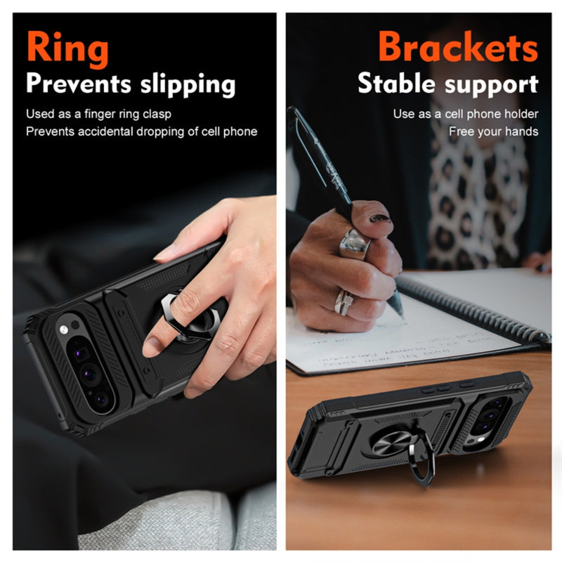 Cargue la imagen en el visor de la galería, Google Pixel 9 Pro XL - TPU+PC Shockproof Card Slot Phone Case with Metal Ring Holder - Polar Tech Australia
