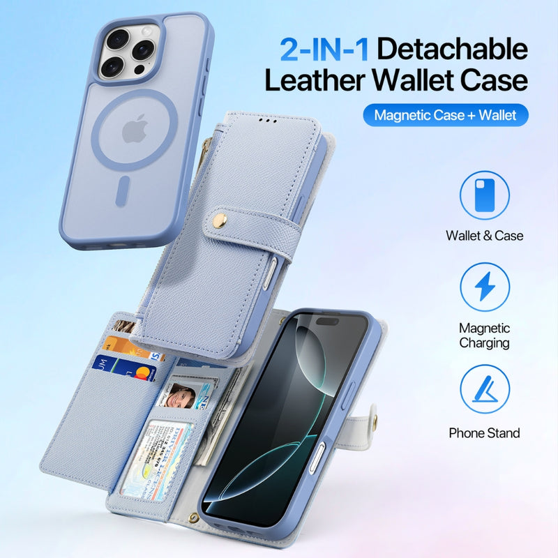 Load image into Gallery viewer, [Detachable][With Card Slot] Apple iPhone 17 - Detachable Magnetic Genuine Leather Wallet Case
