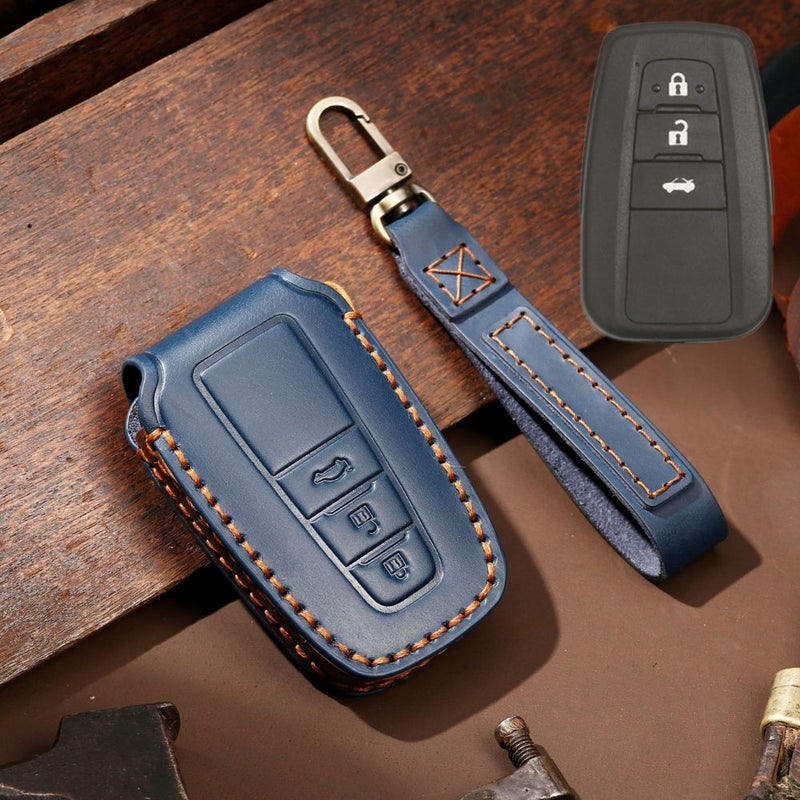 Chargez l&#39;image dans la visionneuse de la galerie, Toyota Handcrafted Genuine Leather Car Key Fob Protective Case Cover For Camry, C-HR, Corolla, RAV4, Avalon, Land Cruiser, Prado, Prius
