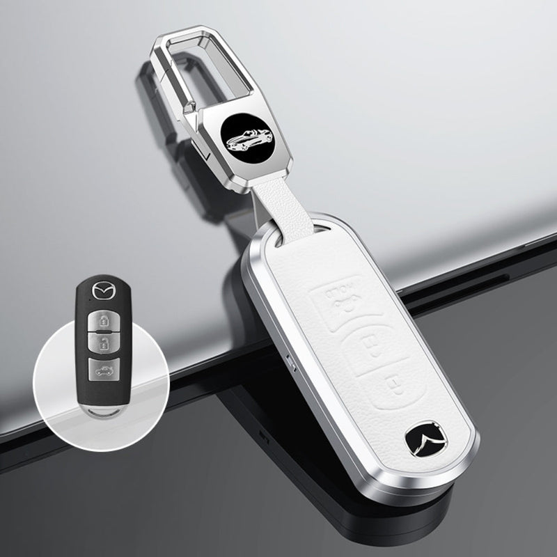 Chargez l&#39;image dans la visionneuse de la galerie, Mazda Aluminum Alloy Genuine Leather Car Key Fob Cover Case For MX-5, CX-5, CX-7, CX-9, Mazda 6

