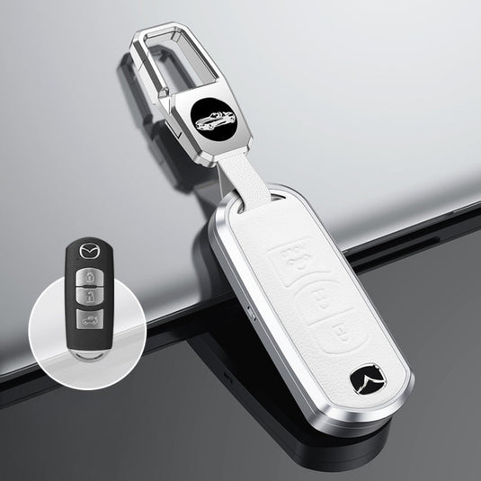 Mazda Aluminum Alloy Genuine Leather Car Key Fob Cover Case For MX-5, CX-5, CX-7, CX-9, Mazda 6