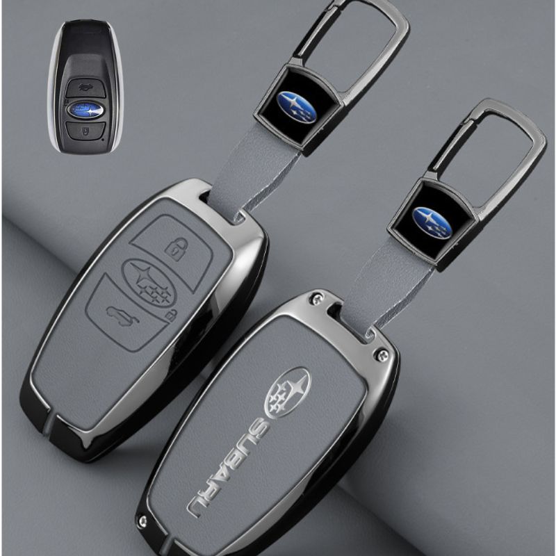 Load image into Gallery viewer, Subaru Full Metal  Coverage + PU Leather Car Key Fob Case Cover For Outback, Forester, Impreza, WRX, XV, Crosstrek, Legacy
