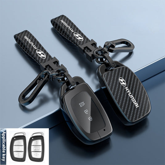 Hyundai Zinc Alloy + Carbon Fiber Texture Car Key Fob Case Cover For Palisade, Elantra, Accent, Kona, Santa Fe, Veloster