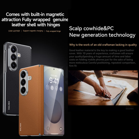 Samsung Galaxy Z Fold7 5G - SULADA Frameless Cowhide Leather PC Phone Case