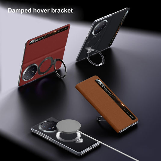 Honor Magic V6 - Smart View Window MagSafe Magnetic Holder Leather Phone Case