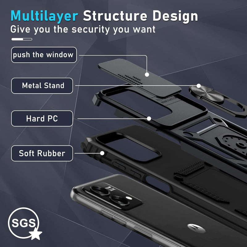 Cargue la imagen en el visor de la galería, [Magnetic Ring Kickstand][Slide Camera Cover] Motorola Moto G Stylus 5G 2023 - Shield Shockproof Rugged Heavy Duty Case - Polar Tech Australia
