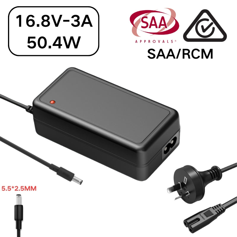 Load image into Gallery viewer, [SAA/RCM][16.8V-3A][5.5x2.5 &amp; 5.5x2.1] Universal Computer/Monitor/LED Strip/Light Module/Speaker/CCTV/Router/Camera - Lithium Battery Power Supply Adapter Wall Charger
