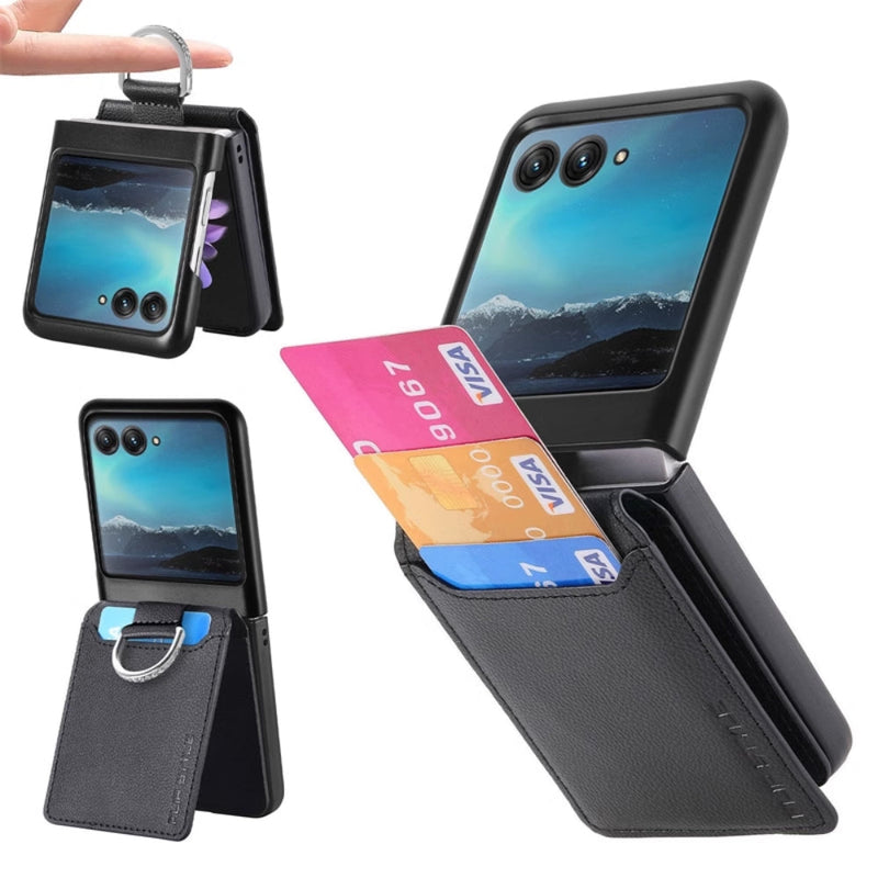 Load image into Gallery viewer, [With Card Slot] Motorola Razr 50/Ultra - Litchi Texture Leather Ring Wallet Phone Case - Polar Tech Australia
