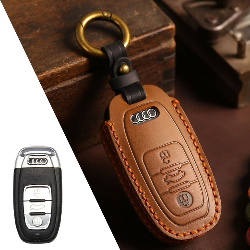 Load image into Gallery viewer, Audi Handcrafted Genuine Leather Car Key Fob Case Cover For A3, A4, A5, A6, A8, Q2, Q5, Q7, Q8, e-tron
