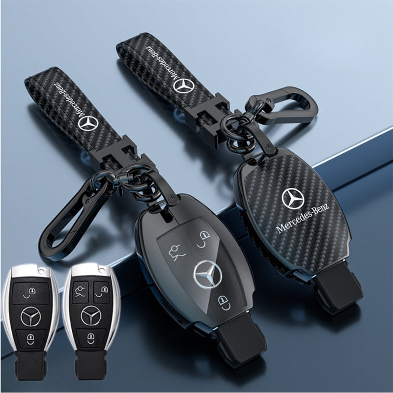 Cargue la imagen en el visor de la galería, Mercedes Benz Zinc Alloy + Carbon Fiber Texture Car Key Fob Case Cover For Benz A, B, C, E, S, G-Class, GLA, GLB, GLC, GLE, GLS, CLA, CLS, EQC
