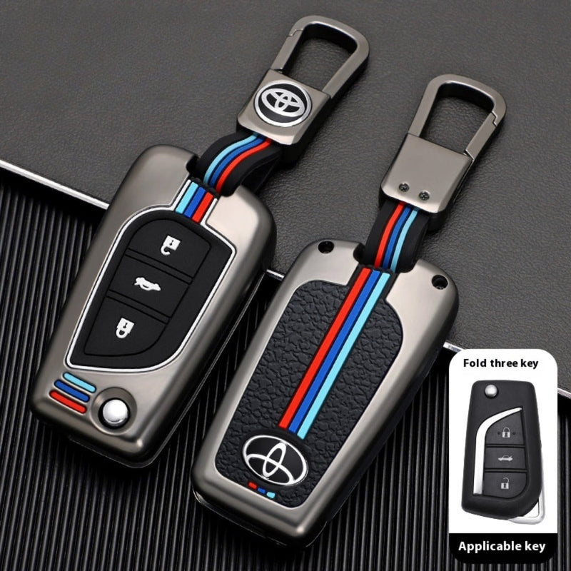 Load image into Gallery viewer, Toyota Foldable Style Metal Shell &amp; Soft Silicone Full Protection Car Key Fob Case Cover For Camry RAV4 Highlander Avalon C-HR Prius Corolla
