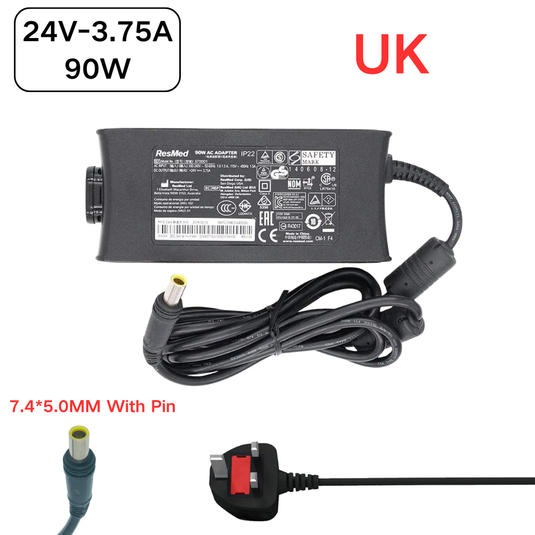 [24V-3.75A/90W][7.4*5.0MM With Pin] ResMed Res-Med CPAP and BiPAP Machines S10 370001 - AC Power Supply Cord Cable PS Charger Adapter - Polar Tech Australia