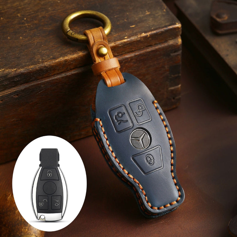 Chargez l&#39;image dans la visionneuse de la galerie, Mercedes Benz Handcrafted Genuine Leather Car Key Fob Protective Cover Case For Benz A, B, C, E, S-Class, GLC, GLE, GLK
