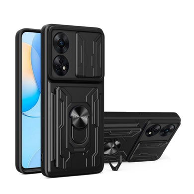 OPPO Reno8 T 4G (CPH2481) - Slide Lens Armor Case with Card Slot and Ring Stand - Polar Tech Australia