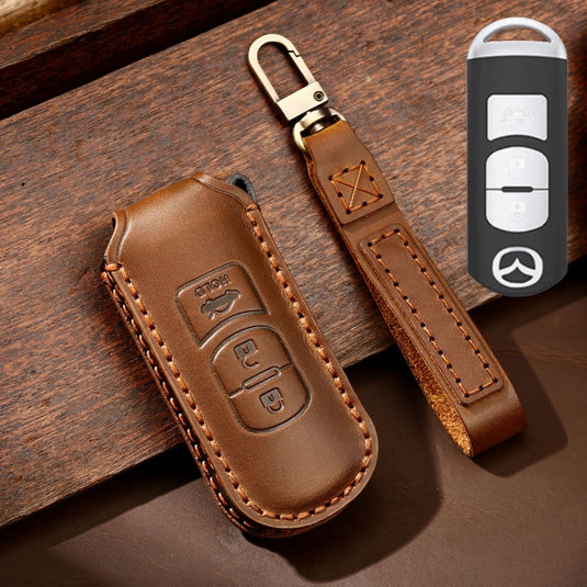 Mazda Handcrafted Genuine Leather Folding Car Key Fob Case Cover For CX-5, CX-4, CX-3