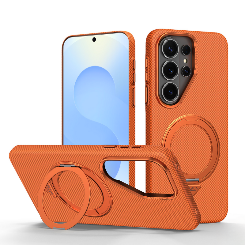 Cargue la imagen en el visor de la galería, [Built-in Stand][Magsafe Compatible] Samsung Galaxy S26/Plus/Ultra - Carbon Fiber Pattern Shockproof Protective Case
