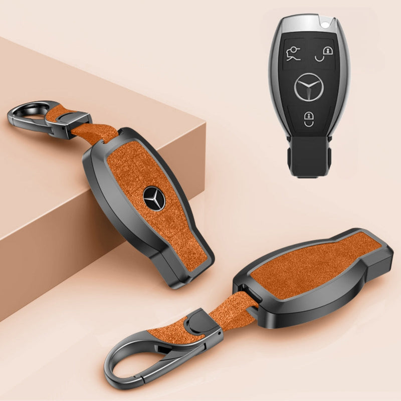 Chargez l&#39;image dans la visionneuse de la galerie, Mercedes Benz Aluminum Alloy Leather Car Key Fob Protection Case Cover For Benz A, C, E, S, G-Class, GLA, GLB, GLC, GLE, GLS, CLA, CLS, EQC
