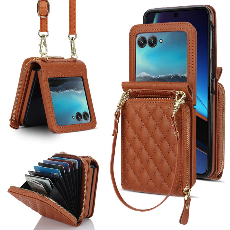 Load image into Gallery viewer, [With Shoulder Strap] [With Card Slot] Motorola Razr 50/Ultra - PU leather Crossbody Wallet Style Shockproof Phone Case - Polar Tech Australia
