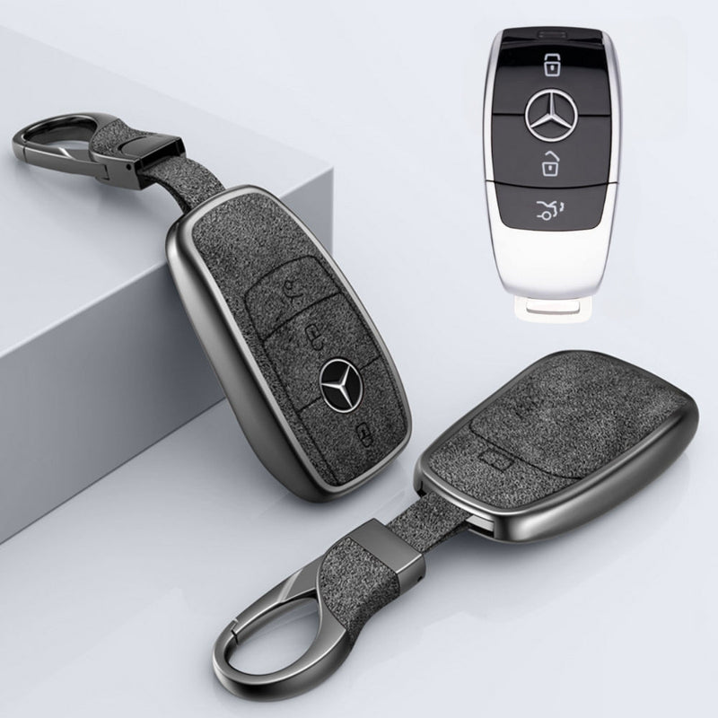 Chargez l&#39;image dans la visionneuse de la galerie, Mercedes Benz Aluminum Alloy Leather Car Key Fob Protection Case Cover For Benz A, C, E, S, G-Class, GLA, GLB, GLC, GLE, GLS, CLA, CLS, EQC
