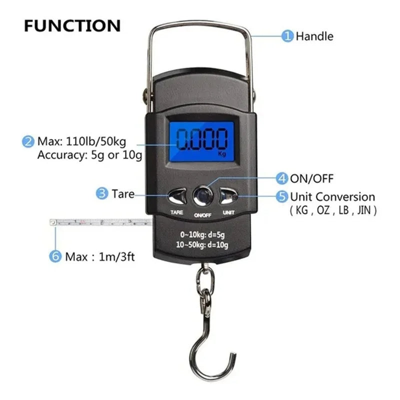 Chargez l'image dans la visionneuse de la galerie, 50kg/10g Oauee Mini Scale Electronic For Fishing Luggage Travel Weighting Steelyard Portable Digital Kitchen Scales
