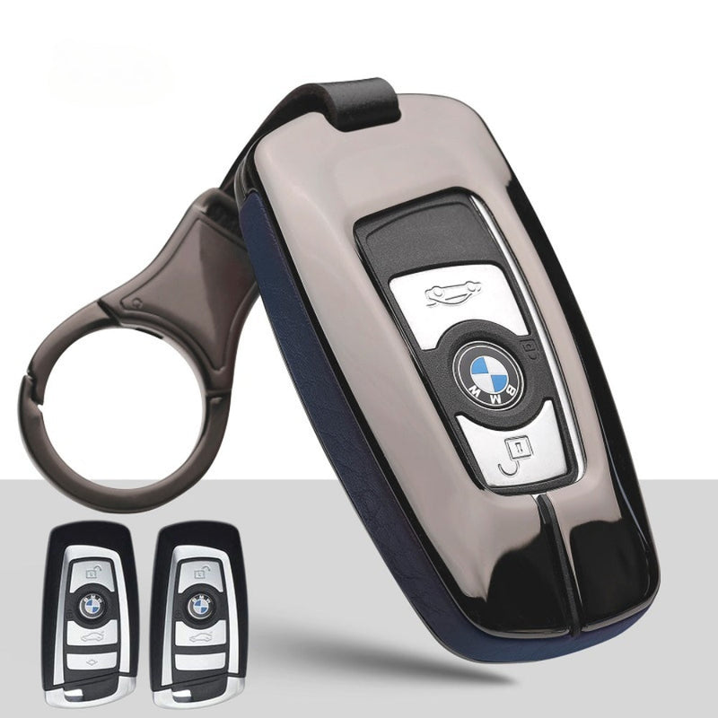 Cargue la imagen en el visor de la galería, BMW Zinc Alloy + Leather Car Key Fob Case Cover For 1, 3, 4, 5, 6 Series, X3, X5, X6, X7
