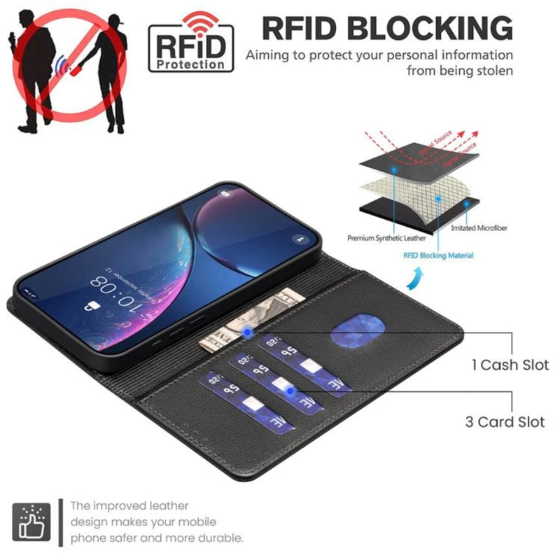 Chargez l&#39;image dans la visionneuse de la galerie, Motorola Moto E13 4G - Litchi Texture RFID Anti-theft Leather Phone Case - Polar Tech Australia
