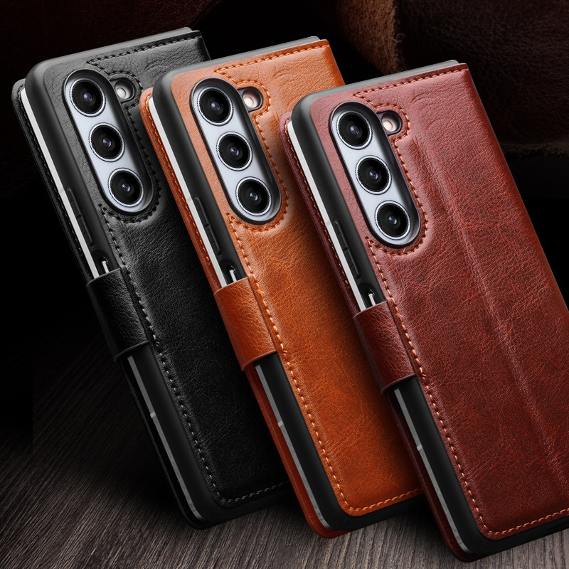Load image into Gallery viewer, [Built-in Card Slot] Samsung Galaxy Z Fold7 Folding Genuine Leather Wallet Protective Case

